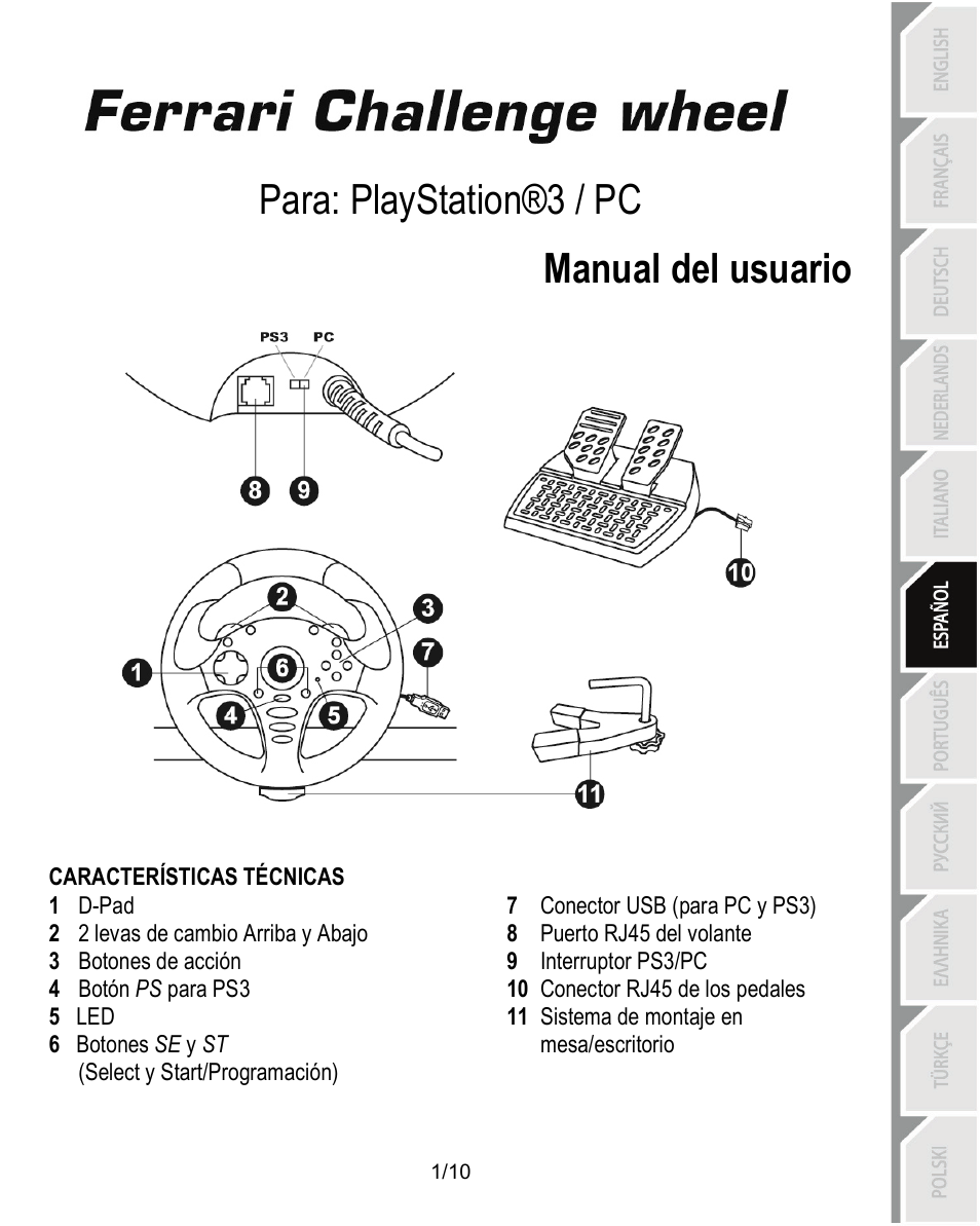 06_esp_ferrari_challenge_wheel_pc_ps3_v3, Características técnicas, Manual del usuario | Para: playstation®3 / pc manual del usuario | Thrustmaster Ferrari Challenge PC-PS3 User Manual | Page 52 / 121