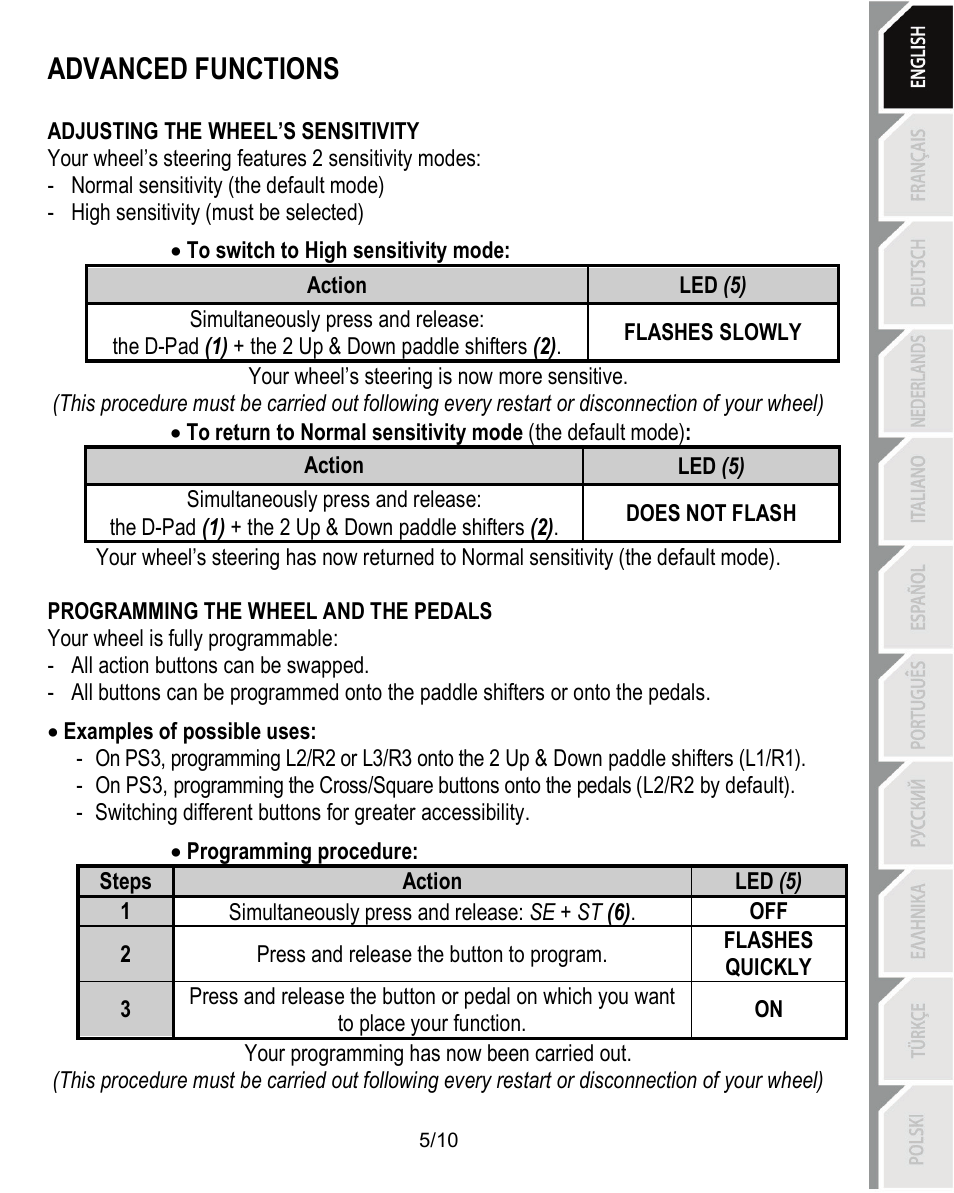 Advanced functions | Thrustmaster Ferrari Challenge PC-PS3 User Manual | Page 6 / 121