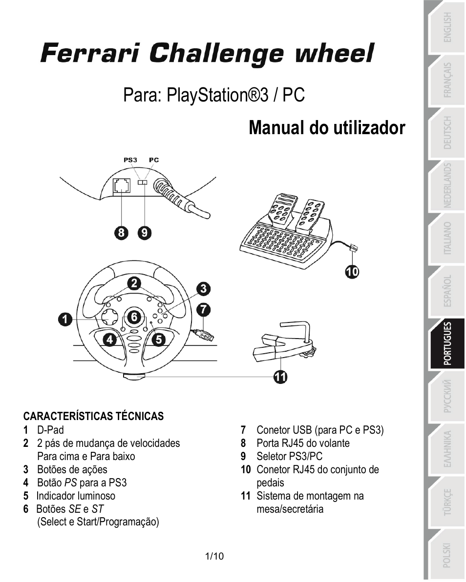 07_por_ferrari_challenge_wheel_pc_ps3_v3, Características técnicas, Manual do utilizador | Para: playstation®3 / pc manual do utilizador | Thrustmaster Ferrari Challenge PC-PS3 User Manual | Page 62 / 121