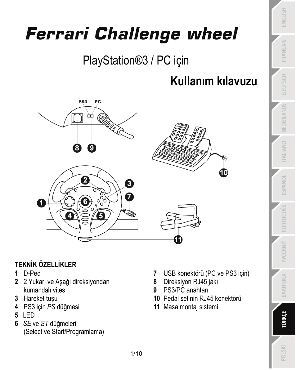 10_tur_ferrari_challenge_wheel_pc_ps3_v3, Teknik özellikler, Kullanim kilavuzu | Playstation®3 / pc için kullanım kılavuzu | Thrustmaster Ferrari Challenge PC-PS3 User Manual | Page 92 / 121