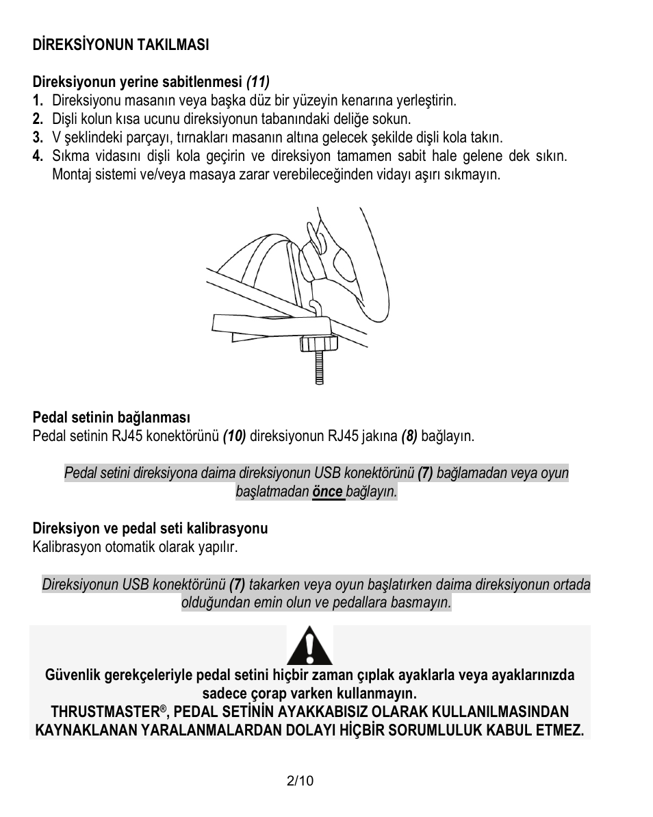 Direksiyonun takilmasi | Thrustmaster Ferrari Challenge PC-PS3 User Manual | Page 93 / 121