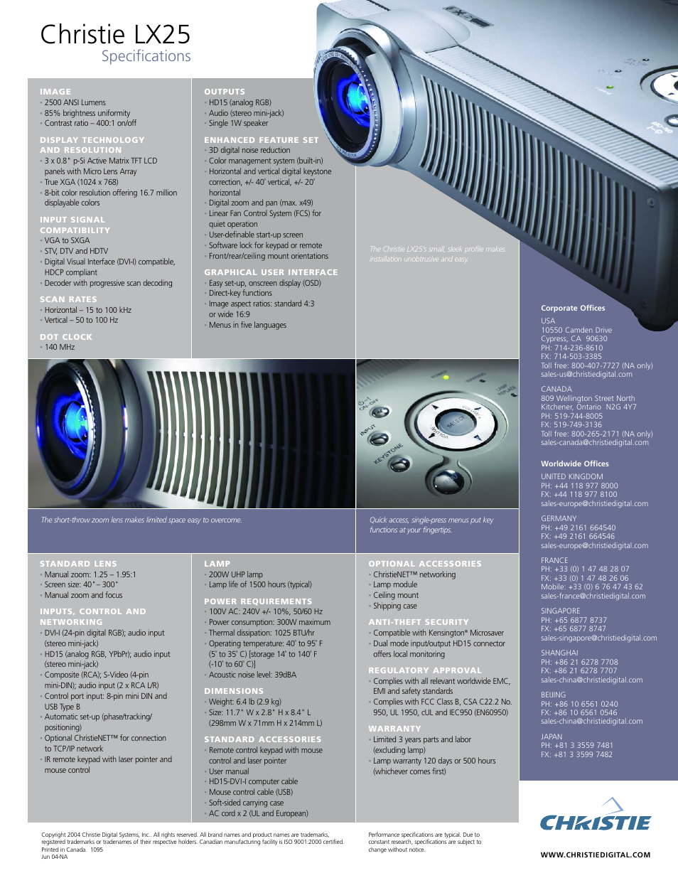 Christie lx25, Specifications | Christie Digital Systems LX25 User Manual | Page 2 / 2