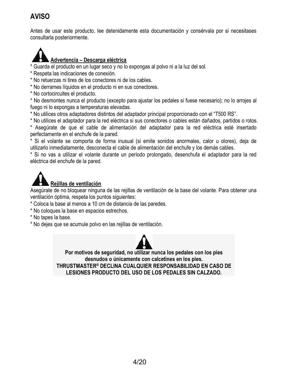 Aviso | Thrustmaster Ferrari F1 RS User Manual | Page 105 / 485