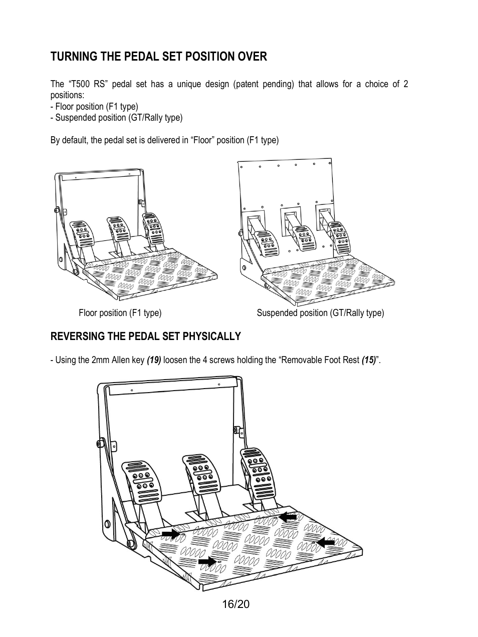 Turning the pedal set position over | Thrustmaster Ferrari F1 RS User Manual | Page 17 / 485