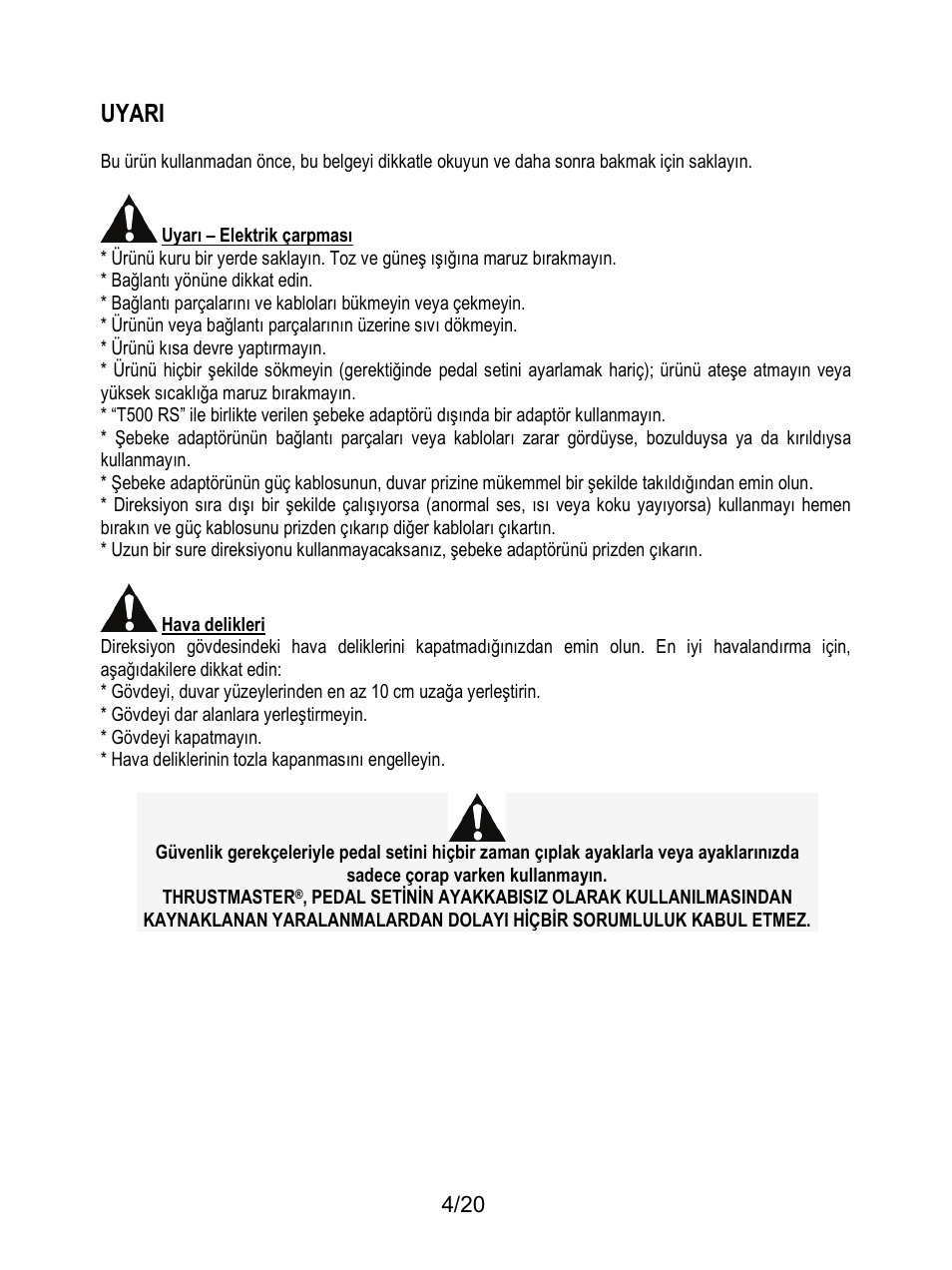 Uyari | Thrustmaster Ferrari F1 RS User Manual | Page 185 / 485