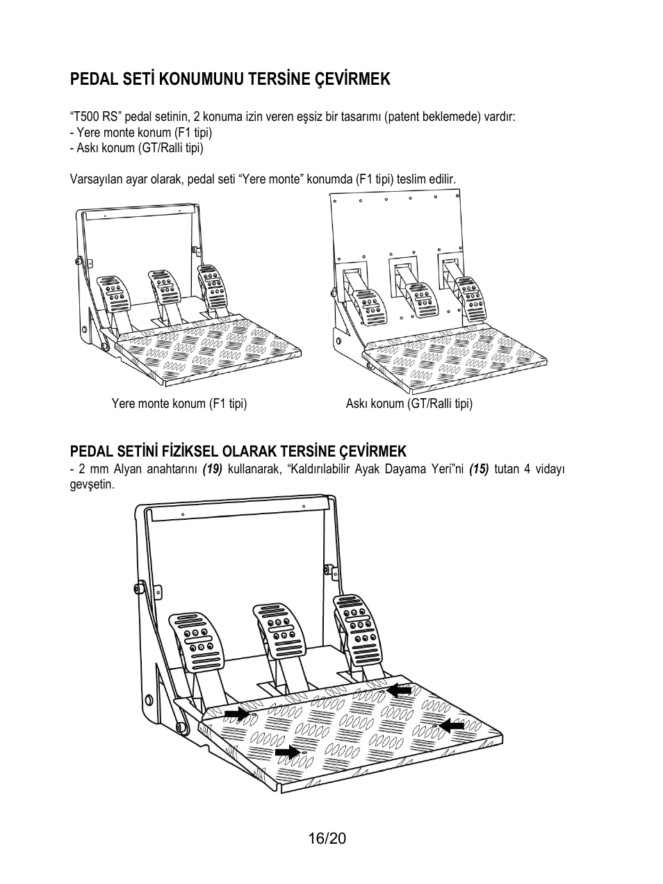 Pedal seti konumunu tersine çevirmek | Thrustmaster Ferrari F1 RS User Manual | Page 197 / 485