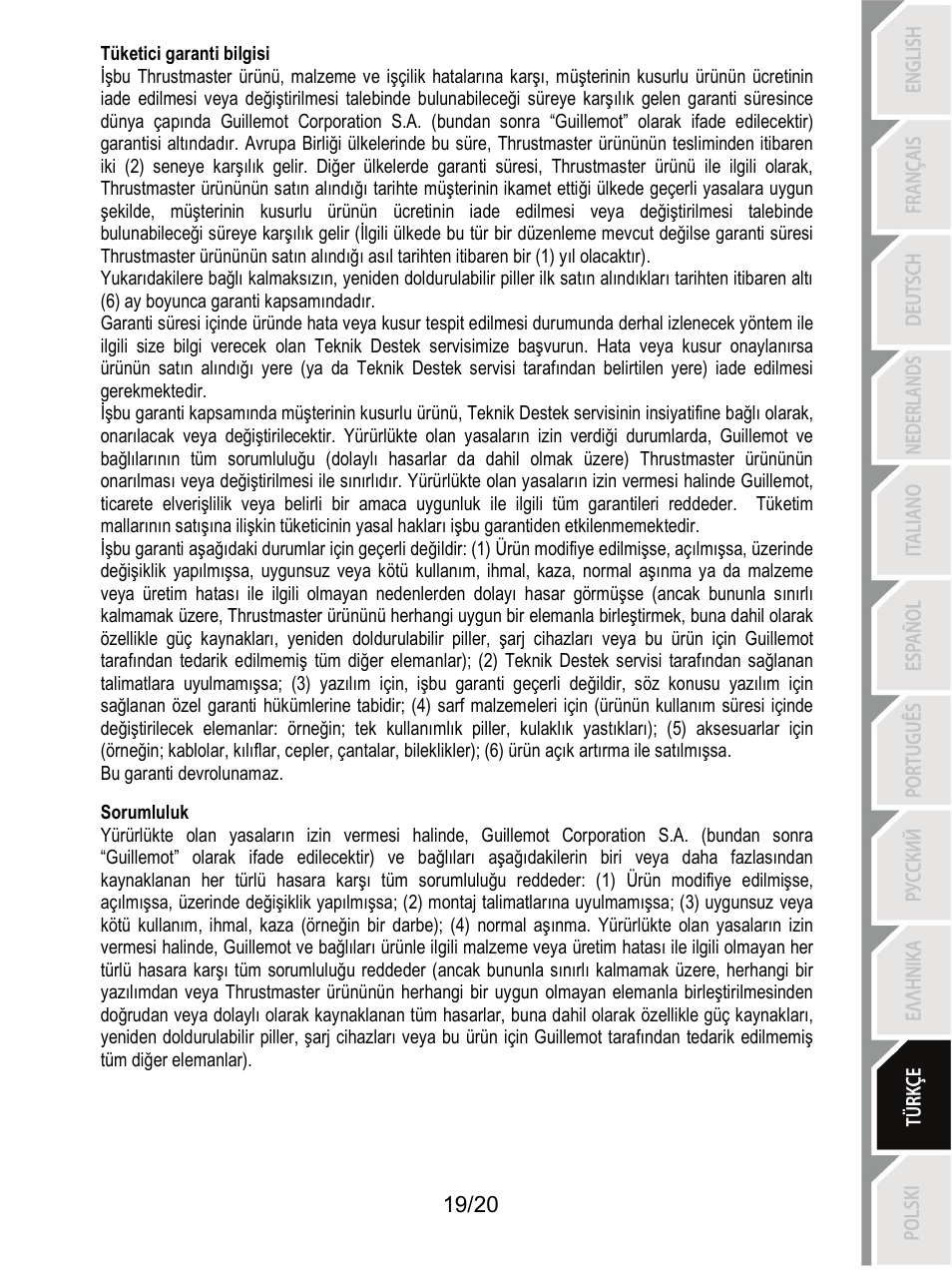 Sorumluluk | Thrustmaster Ferrari F1 RS User Manual | Page 200 / 485