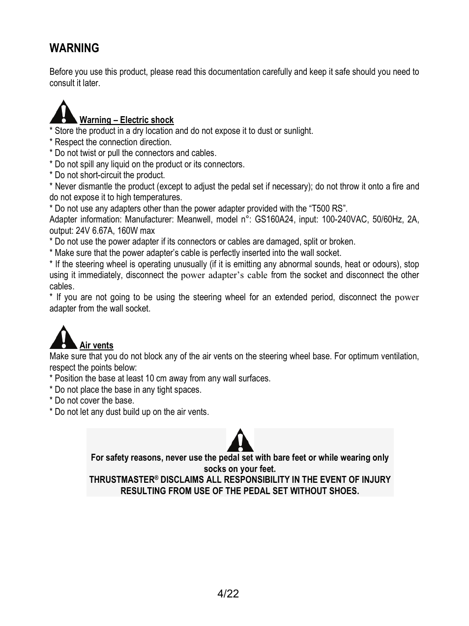 Warning | Thrustmaster Ferrari F1 RS User Manual | Page 245 / 485