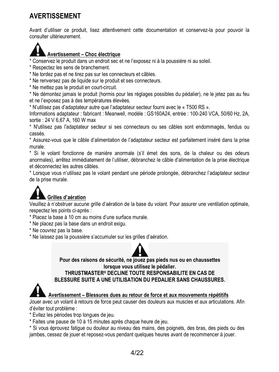 Avertissement | Thrustmaster Ferrari F1 RS User Manual | Page 267 / 485