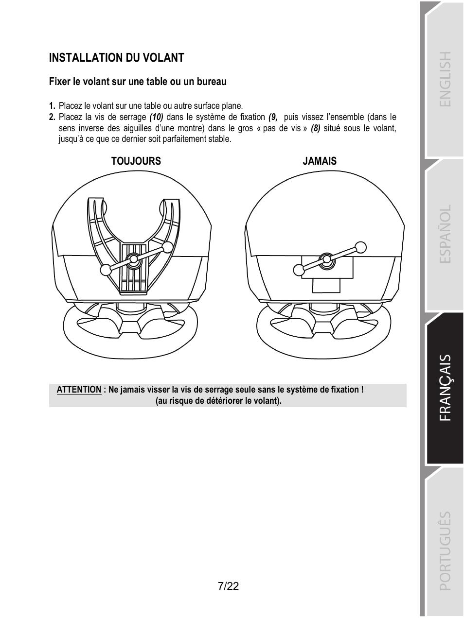 Installation du volant | Thrustmaster Ferrari F1 RS User Manual | Page 270 / 485