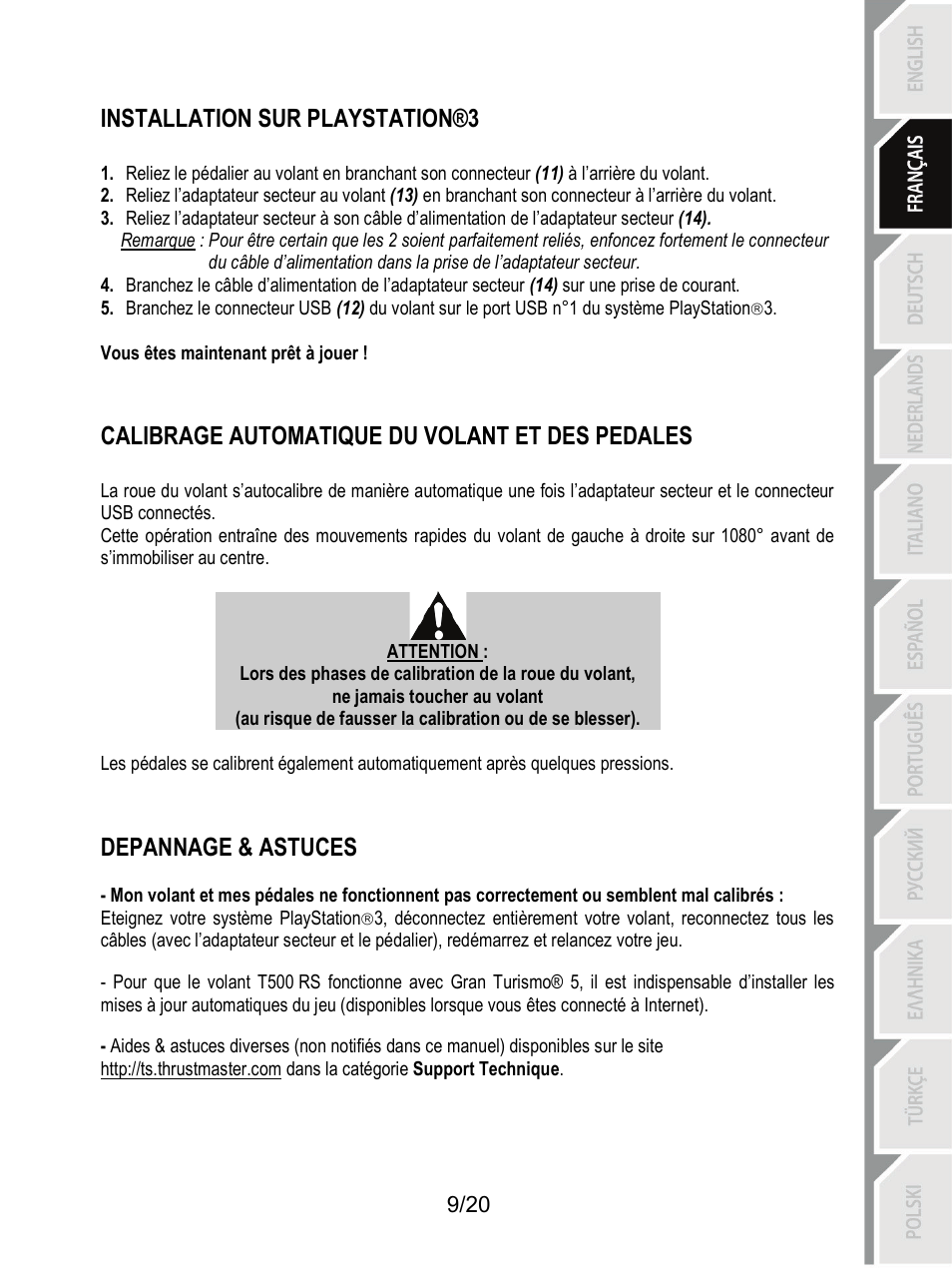 Installation sur playstation®3, Calibrage automatique du volant et des pedales, Depannage & astuces | Thrustmaster Ferrari F1 RS User Manual | Page 30 / 485