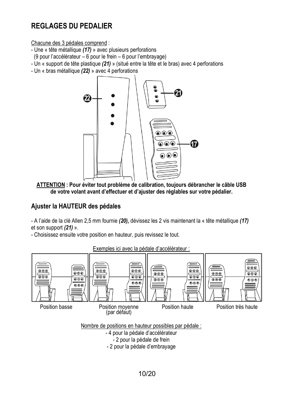 Reglages du pedalier | Thrustmaster Ferrari F1 RS User Manual | Page 31 / 485
