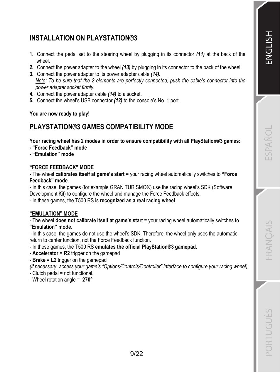 Installation on playstation®3, Playstation®3 games compatibility mode | Thrustmaster Ferrari F1 RS User Manual | Page 316 / 485