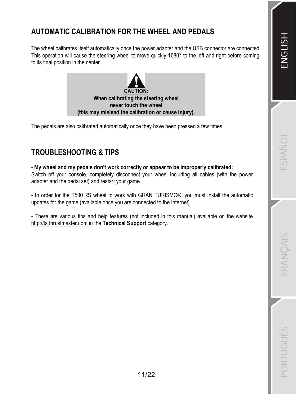 Automatic calibration for the wheel and pedals, Troubleshooting & tips | Thrustmaster Ferrari F1 RS User Manual | Page 318 / 485