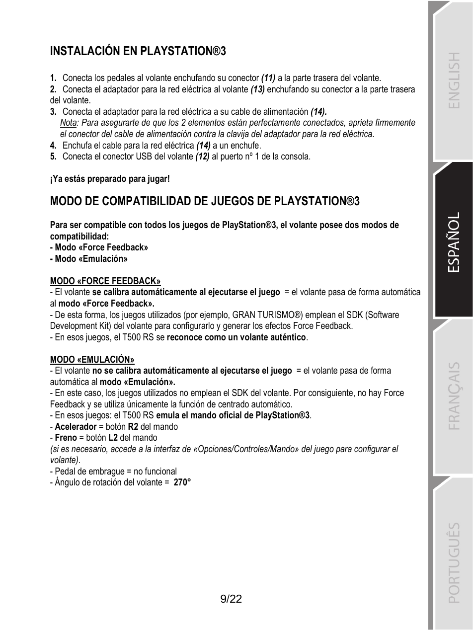 Instalación en playstation®3, Modo de compatibilidad de juegos de playstation®3 | Thrustmaster Ferrari F1 RS User Manual | Page 338 / 485