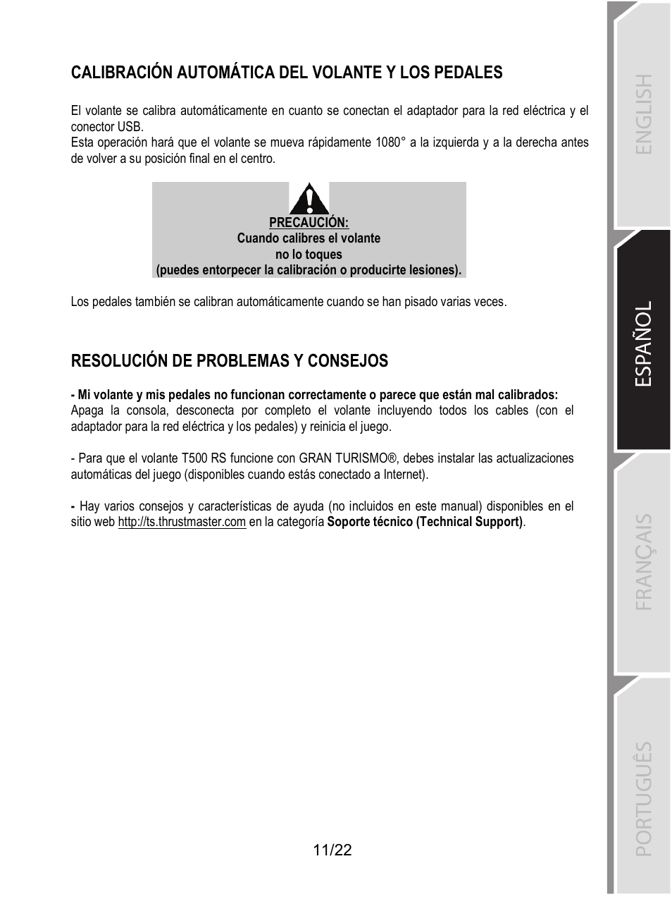 Calibración automática del volante y los pedales, Resolución de problemas y consejos | Thrustmaster Ferrari F1 RS User Manual | Page 340 / 485