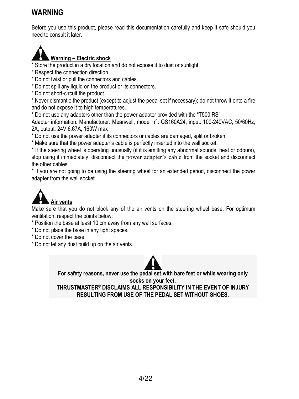 Warning | Thrustmaster Ferrari F1 RS User Manual | Page 423 / 485