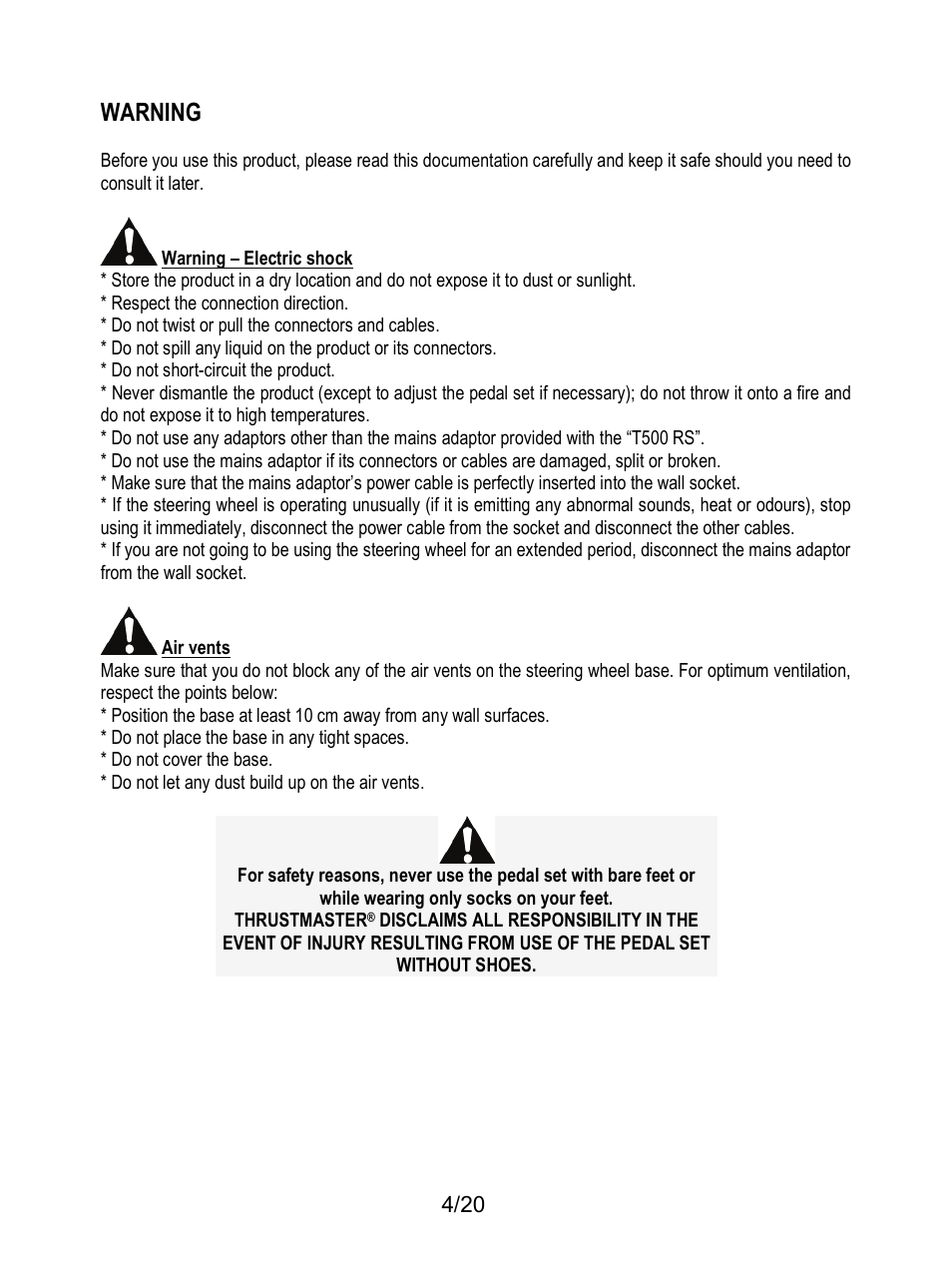 Warning | Thrustmaster Ferrari F1 RS User Manual | Page 5 / 485
