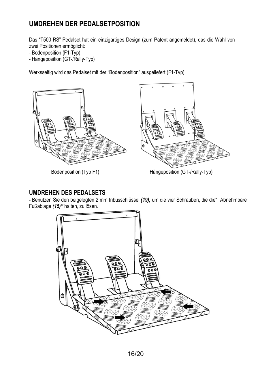 Umdrehen der pedalsetposition | Thrustmaster Ferrari F1 RS User Manual | Page 57 / 485