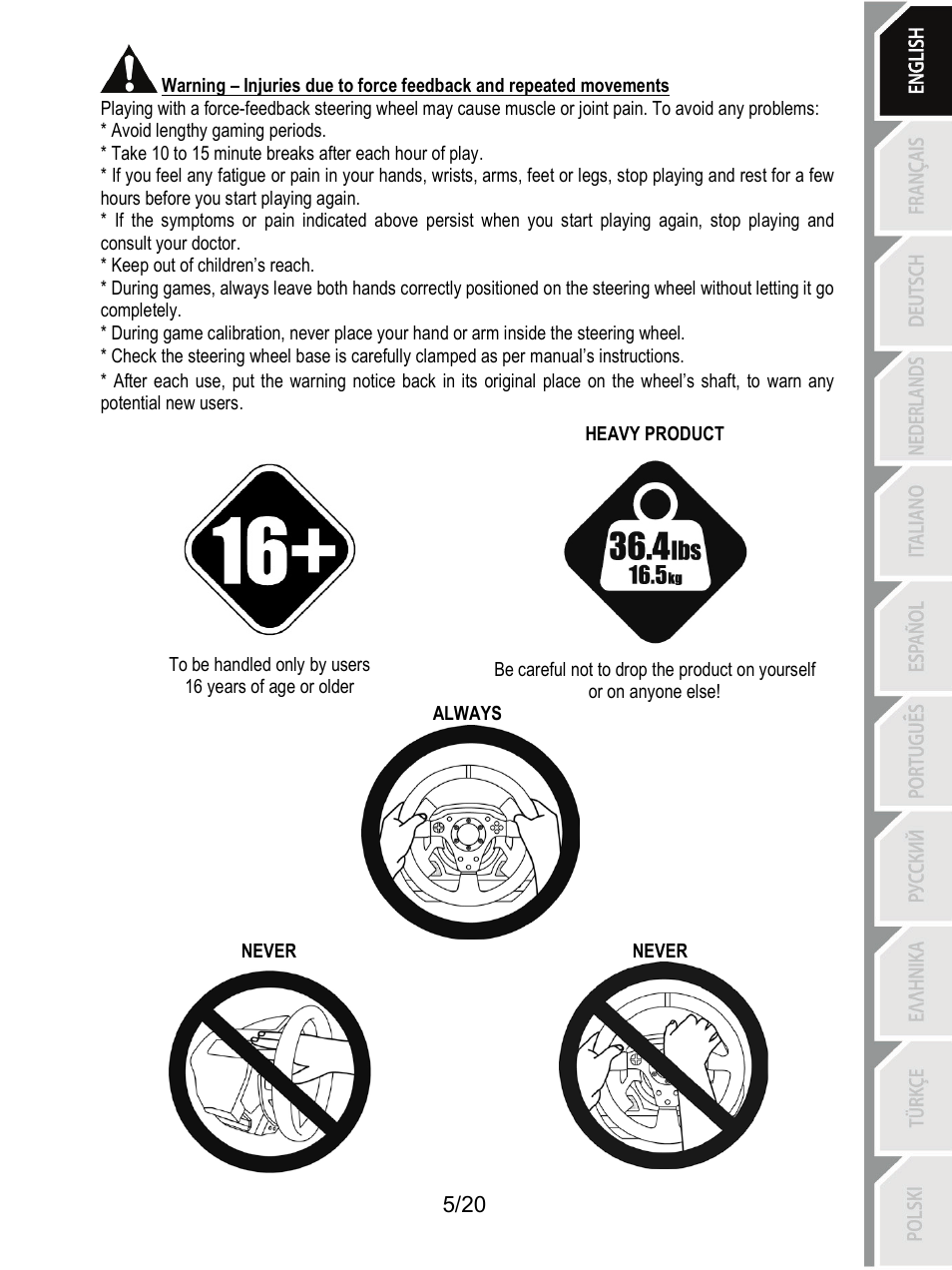Thrustmaster Ferrari F1 RS User Manual | Page 6 / 485