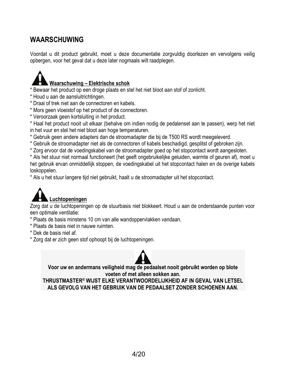 Waarschuwing | Thrustmaster Ferrari F1 RS User Manual | Page 65 / 485