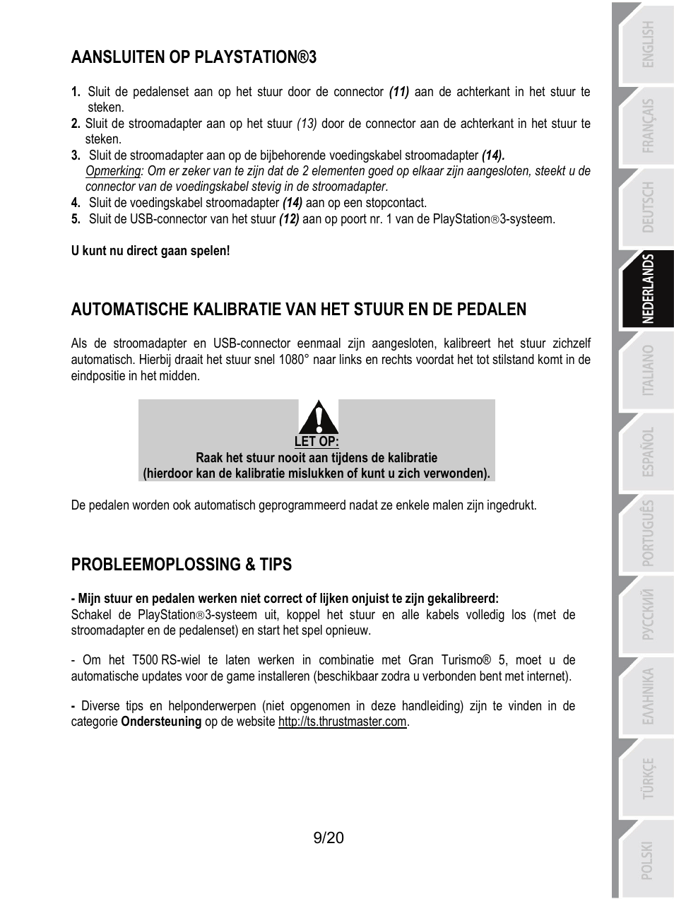 Aansluiten op playstation®3, Probleemoplossing & tips | Thrustmaster Ferrari F1 RS User Manual | Page 70 / 485