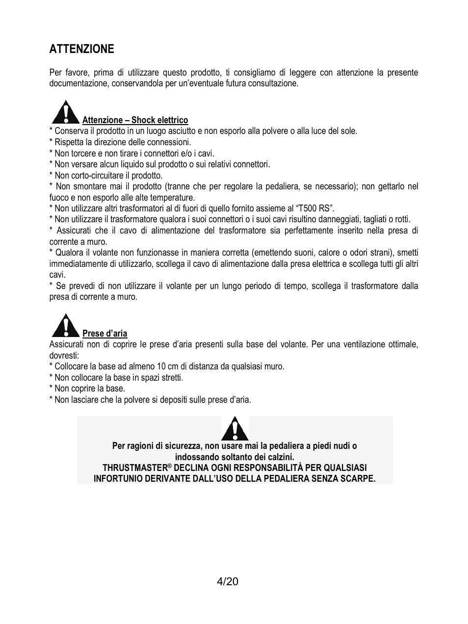 Attenzione | Thrustmaster Ferrari F1 RS User Manual | Page 85 / 485