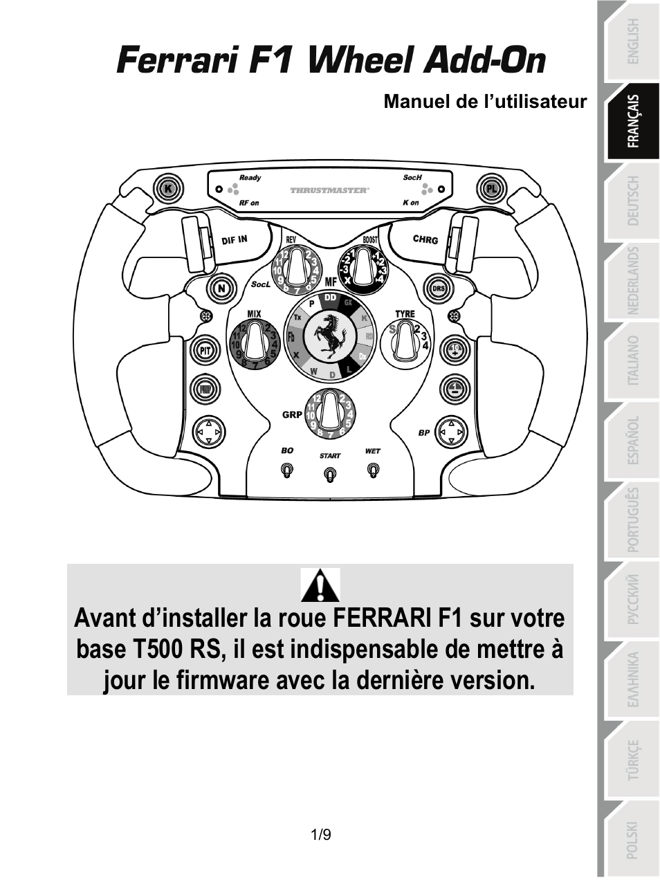 Fra_ferrari f1 wheel add-on | Thrustmaster Ferrari F1 RS User Manual | Page 11 / 110