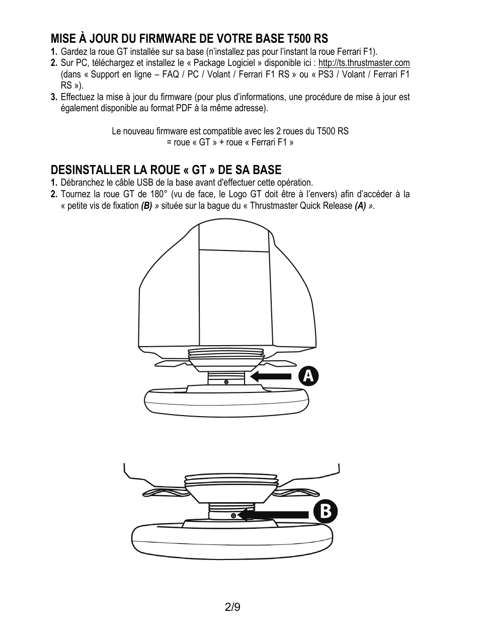 Mise à jour du firmware de votre base t500 rs, Desinstaller la roue « gt » de sa base | Thrustmaster Ferrari F1 RS User Manual | Page 12 / 110