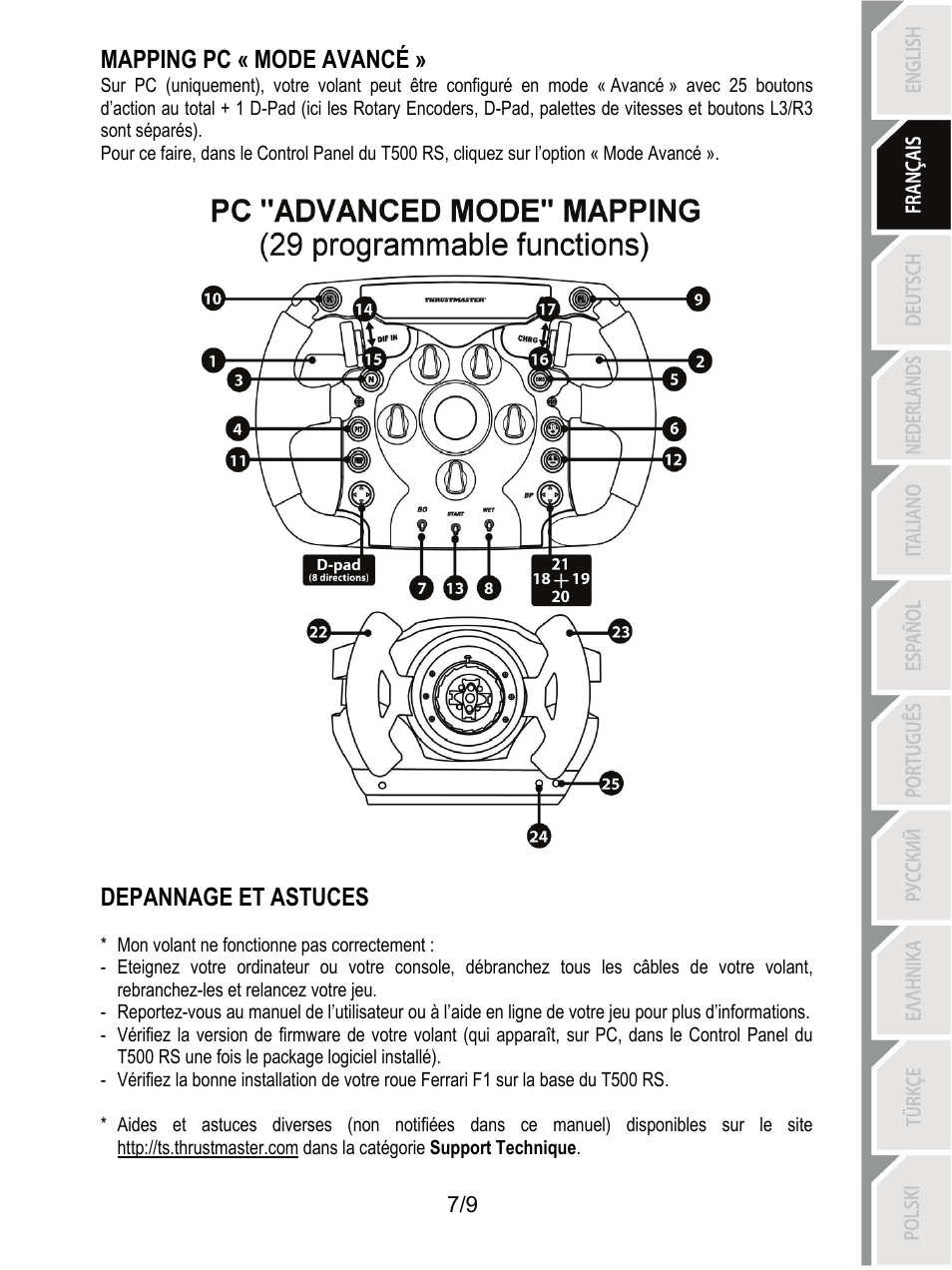 Mapping pc « mode avancé, Depannage et astuces | Thrustmaster Ferrari F1 RS User Manual | Page 17 / 110