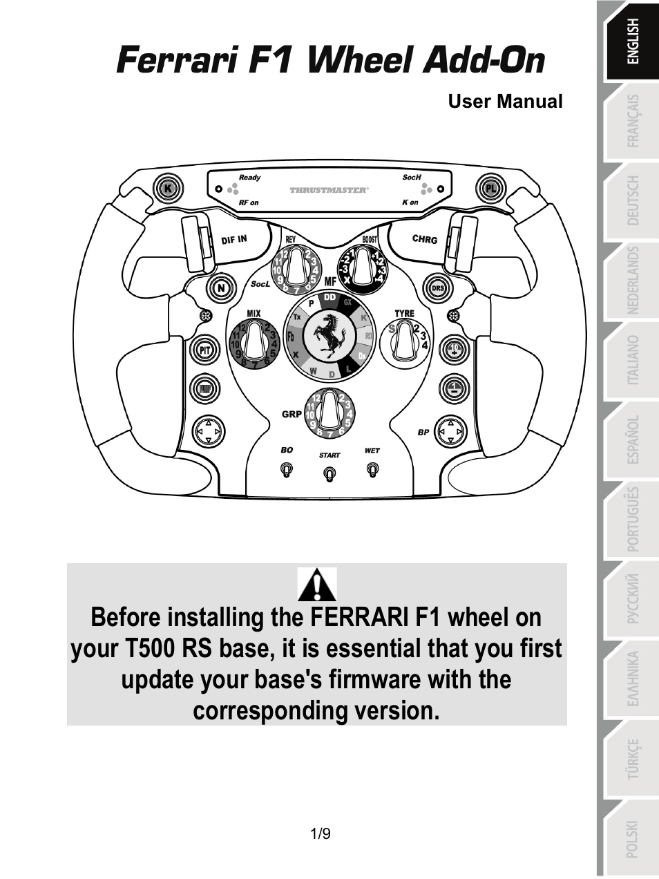 Eng_ferrari f1 wheel add-on | Thrustmaster Ferrari F1 RS User Manual | Page 2 / 110