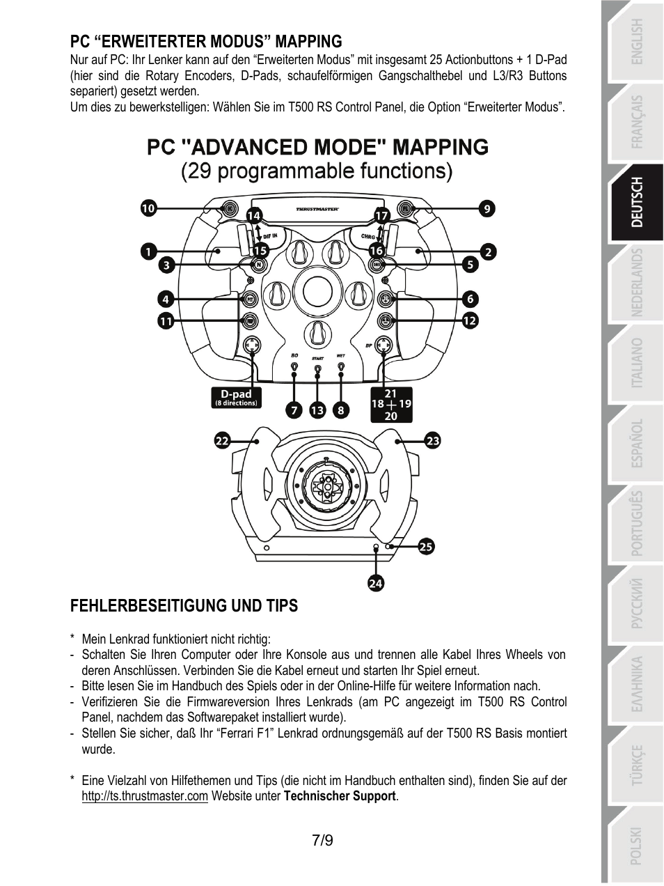 Pc “erweiterter modus” mapping, Fehlerbeseitigung und tips | Thrustmaster Ferrari F1 RS User Manual | Page 26 / 110