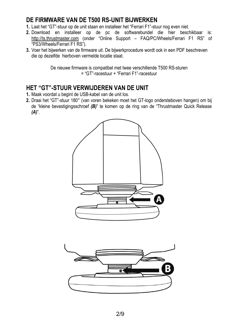 De firmware van de t500 rs-unit bijwerken, Het “gt”-stuur verwijderen van de unit | Thrustmaster Ferrari F1 RS User Manual | Page 30 / 110