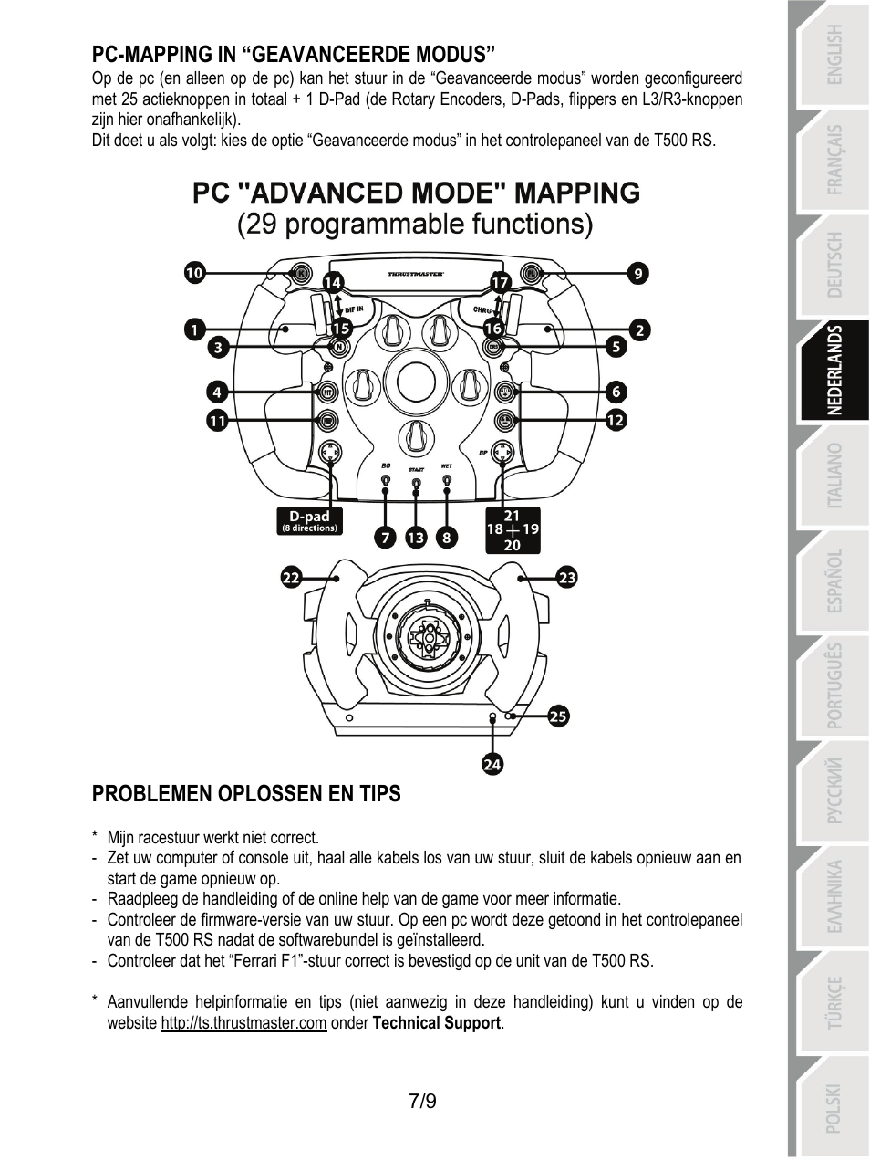 Pc-mapping in “geavanceerde modus, Problemen oplossen en tips | Thrustmaster Ferrari F1 RS User Manual | Page 35 / 110