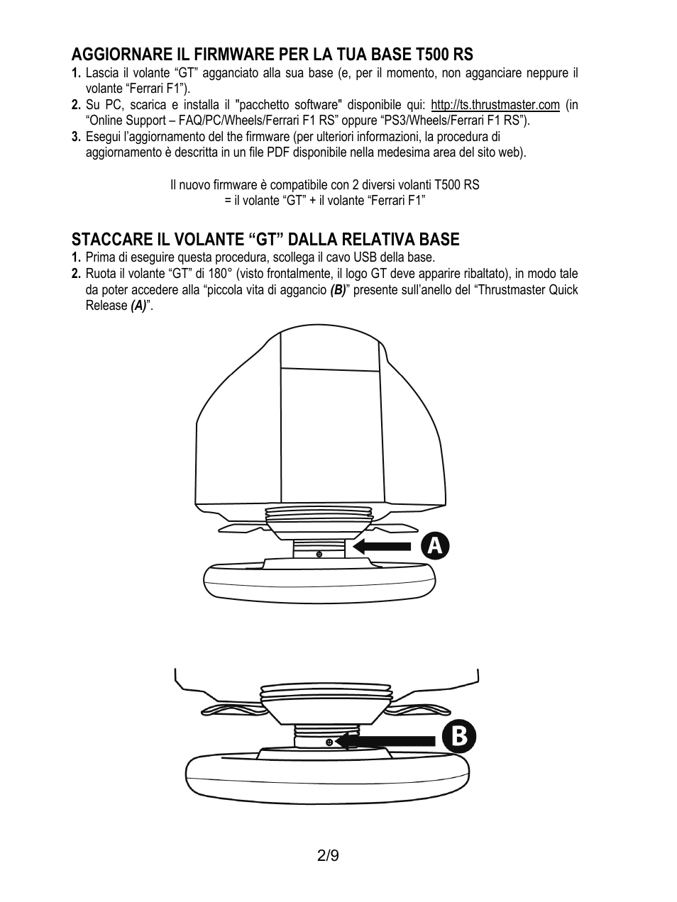 Aggiornare il firmware per la tua base t500 rs, Staccare il volante “gt” dalla relativa base | Thrustmaster Ferrari F1 RS User Manual | Page 39 / 110