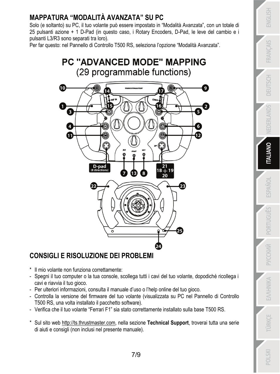 Mappatura “modalità avanzata” su pc, Consigli e risoluzione dei problemi | Thrustmaster Ferrari F1 RS User Manual | Page 44 / 110