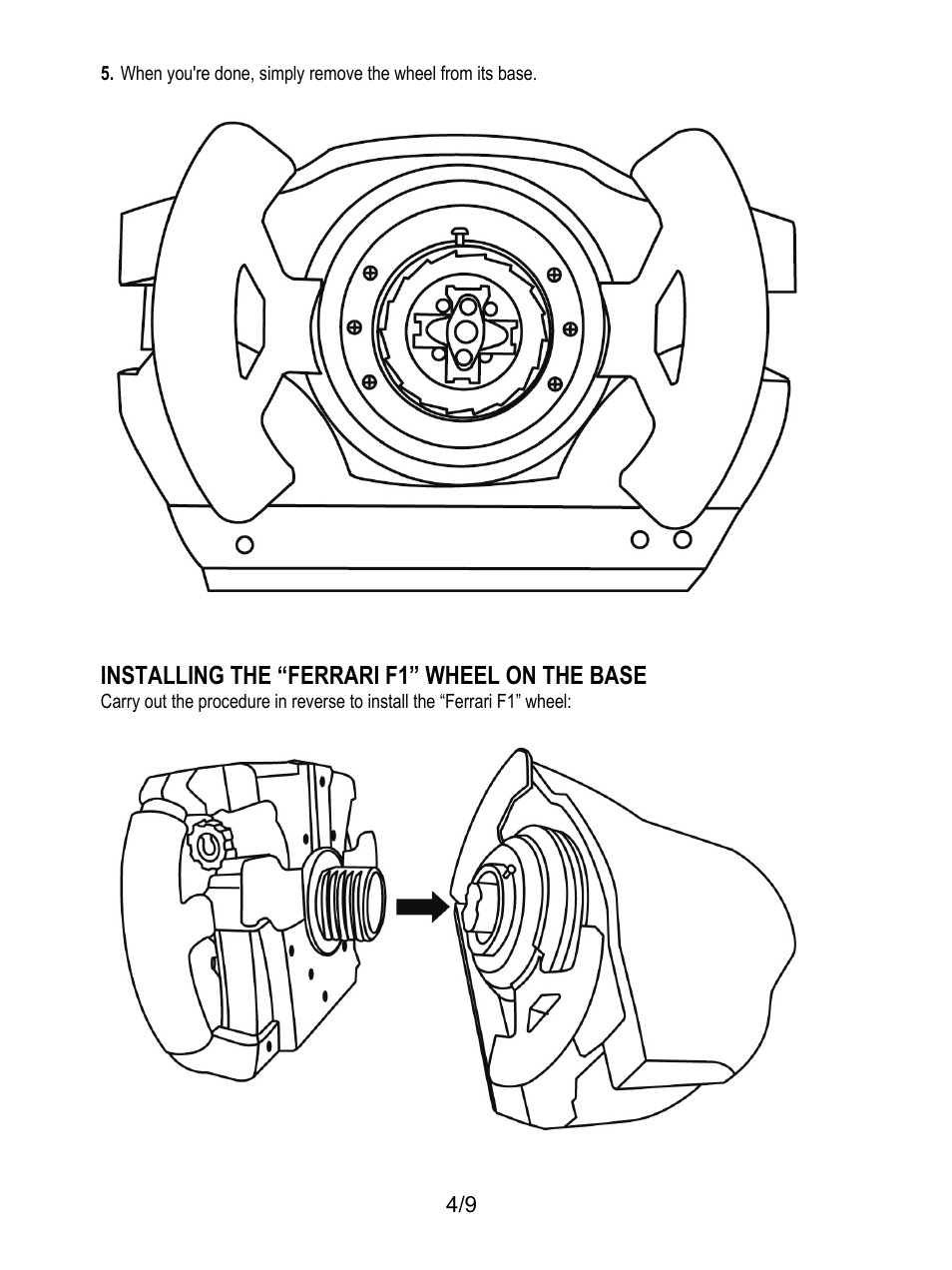 Installing the “ferrari f1” wheel on the base | Thrustmaster Ferrari F1 RS User Manual | Page 5 / 110