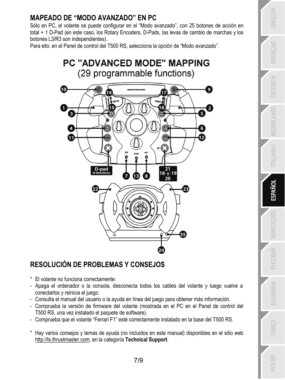 Mapeado de “modo avanzado” en pc, Resolución de problemas y consejos | Thrustmaster Ferrari F1 RS User Manual | Page 53 / 110