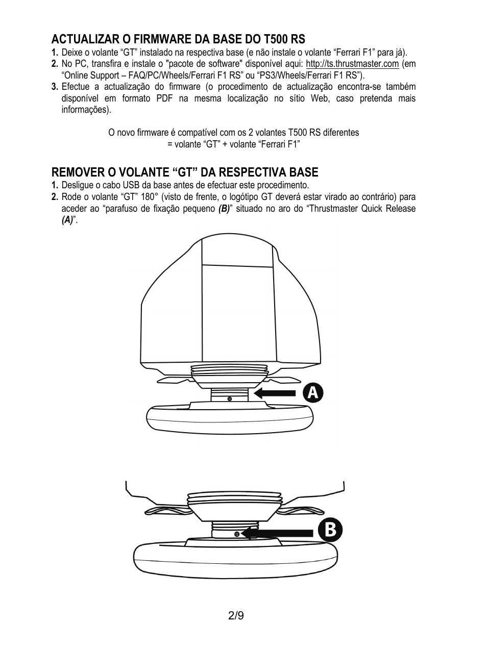 Actualizar o firmware da base do t500 rs, Remover o volante “gt” da respectiva base | Thrustmaster Ferrari F1 RS User Manual | Page 57 / 110