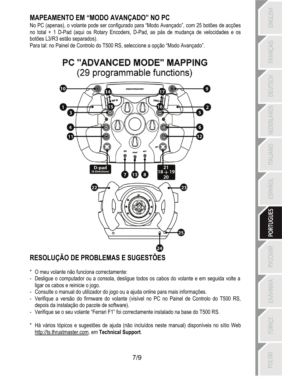 Mapeamento em “modo avançado” no pc, Resolução de problemas e sugestões | Thrustmaster Ferrari F1 RS User Manual | Page 62 / 110