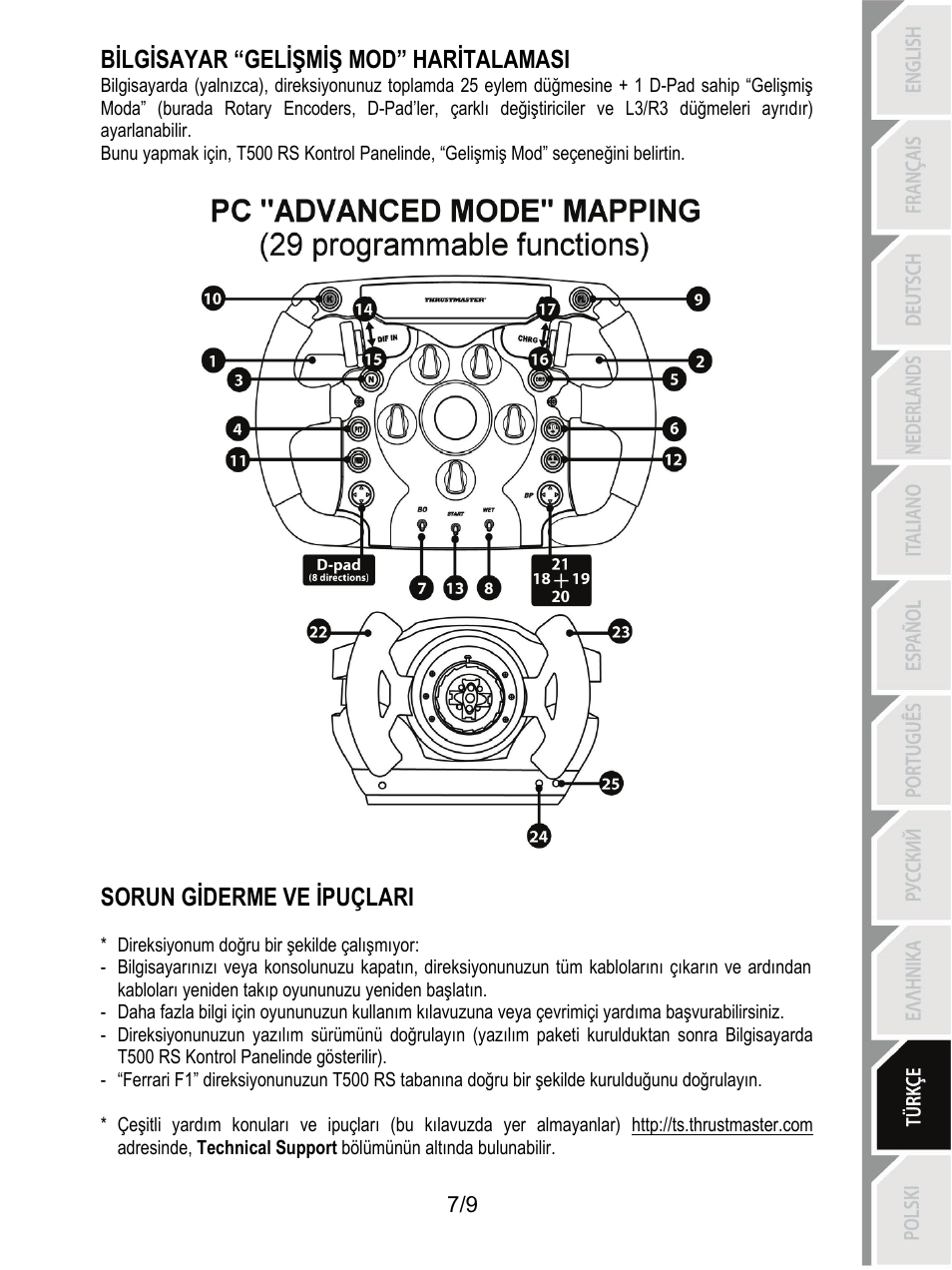 Bilgisayar “gelişmiş mod” haritalamasi, Sorun giderme ve ipuçlari | Thrustmaster Ferrari F1 RS User Manual | Page 89 / 110