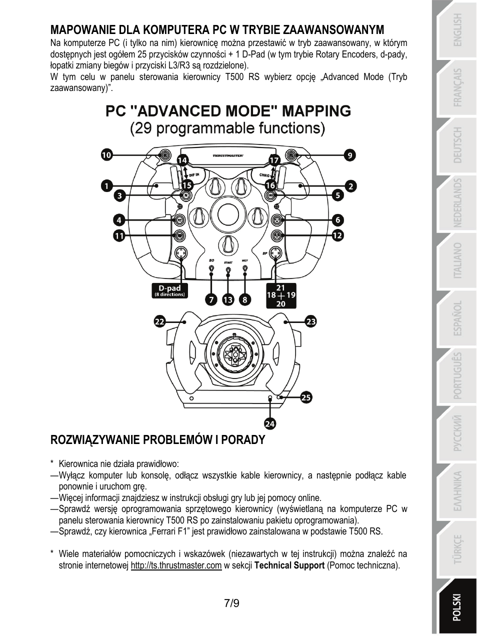 Mapowanie dla komputera pc w trybie zaawansowanym, Rozwiązywanie problemów i porady | Thrustmaster Ferrari F1 RS User Manual | Page 98 / 110