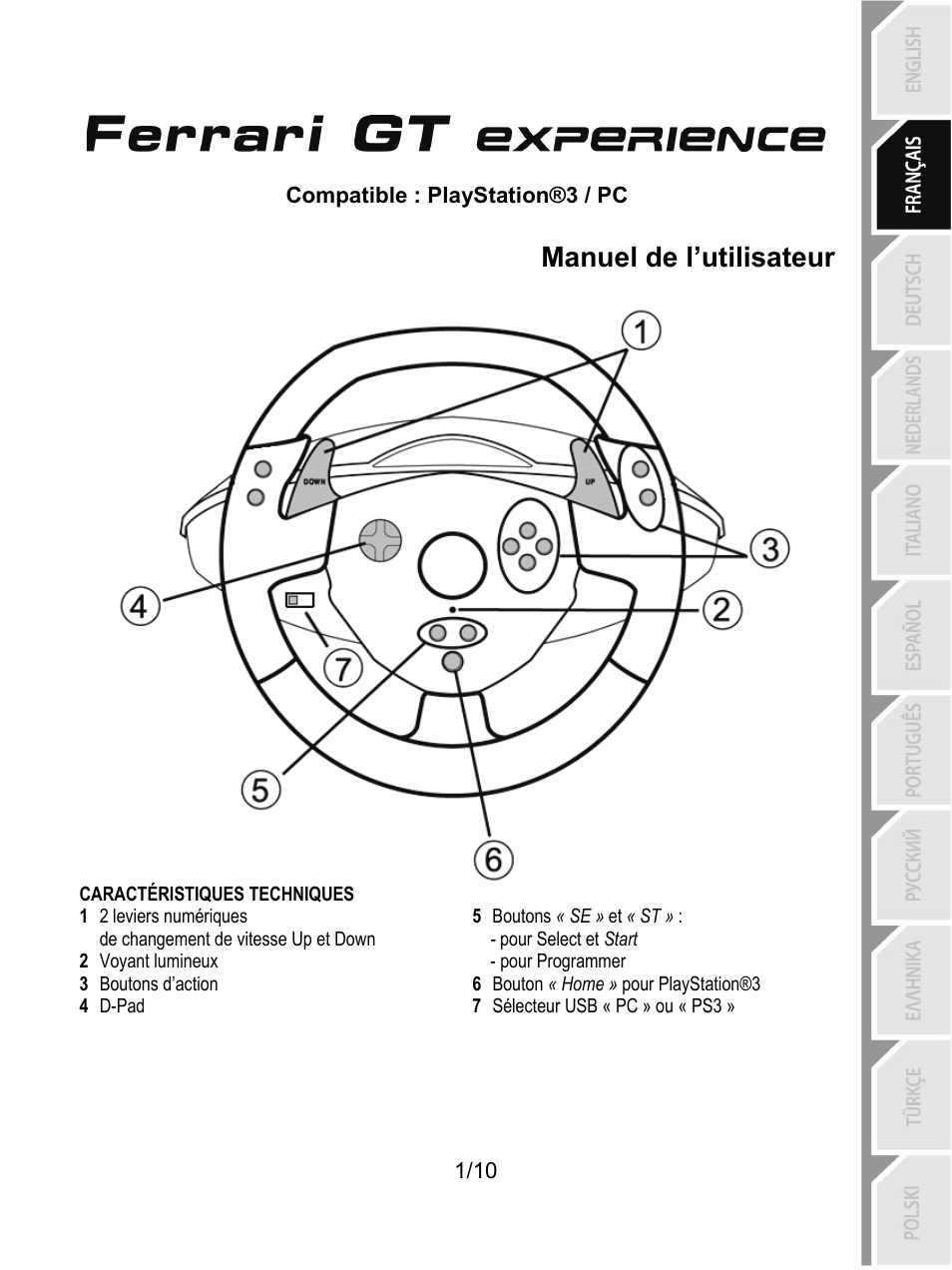 02_fra_fgt experience_v3, Caractéristiques techniques, Manuel de l’utilisateur | Thrustmaster Ferrari GT Experience User Manual | Page 12 / 124