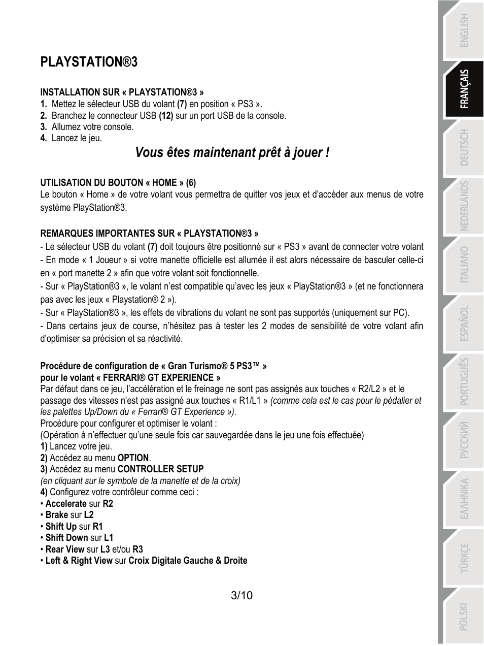 Playstation®3, Vous êtes maintenant prêt à jouer | Thrustmaster Ferrari GT Experience User Manual | Page 14 / 124