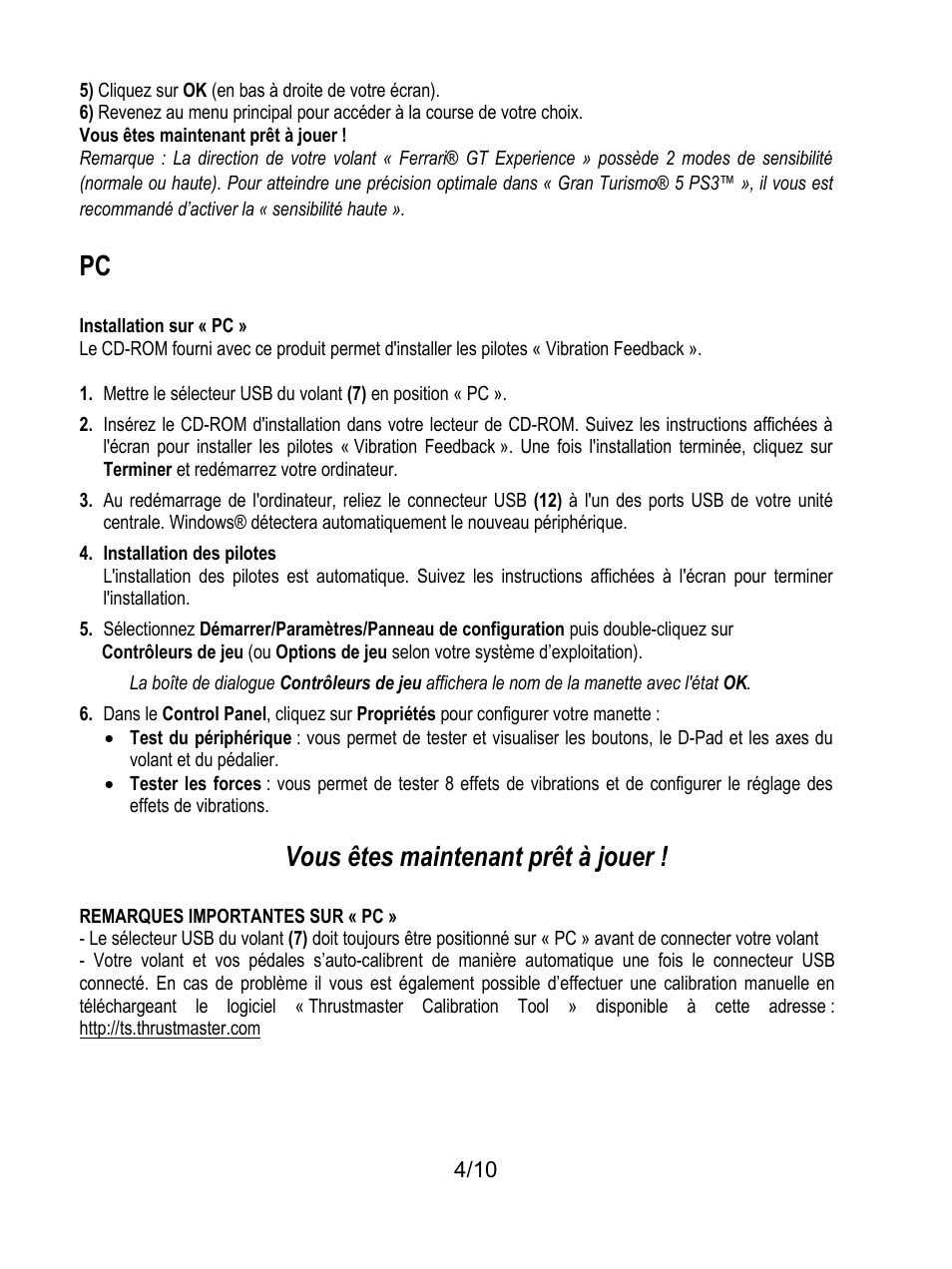 Vous êtes maintenant prêt à jouer | Thrustmaster Ferrari GT Experience User Manual | Page 15 / 124