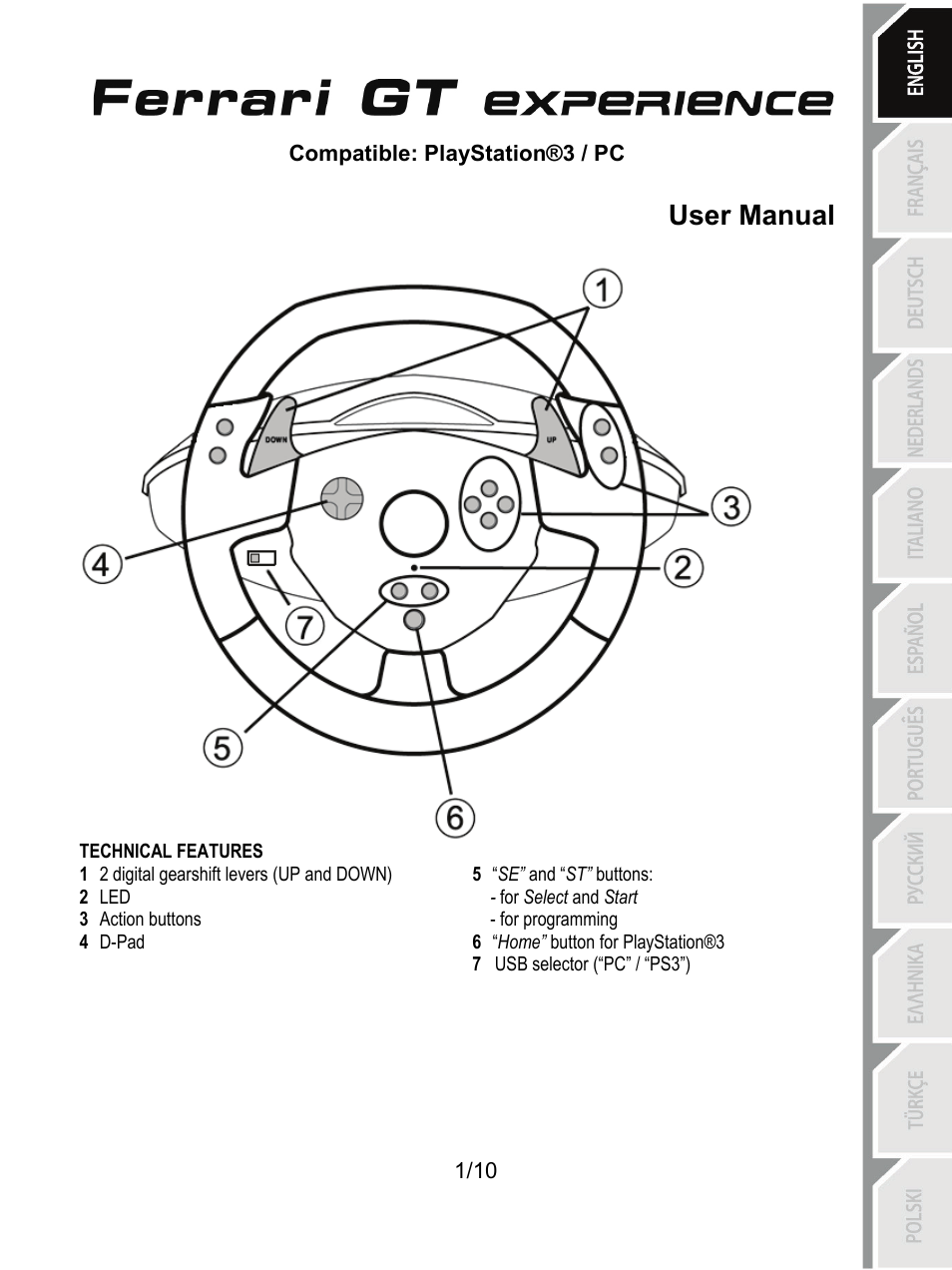 01_eng_fgt experience_v3, Technical features, User manual | Thrustmaster Ferrari GT Experience User Manual | Page 2 / 124