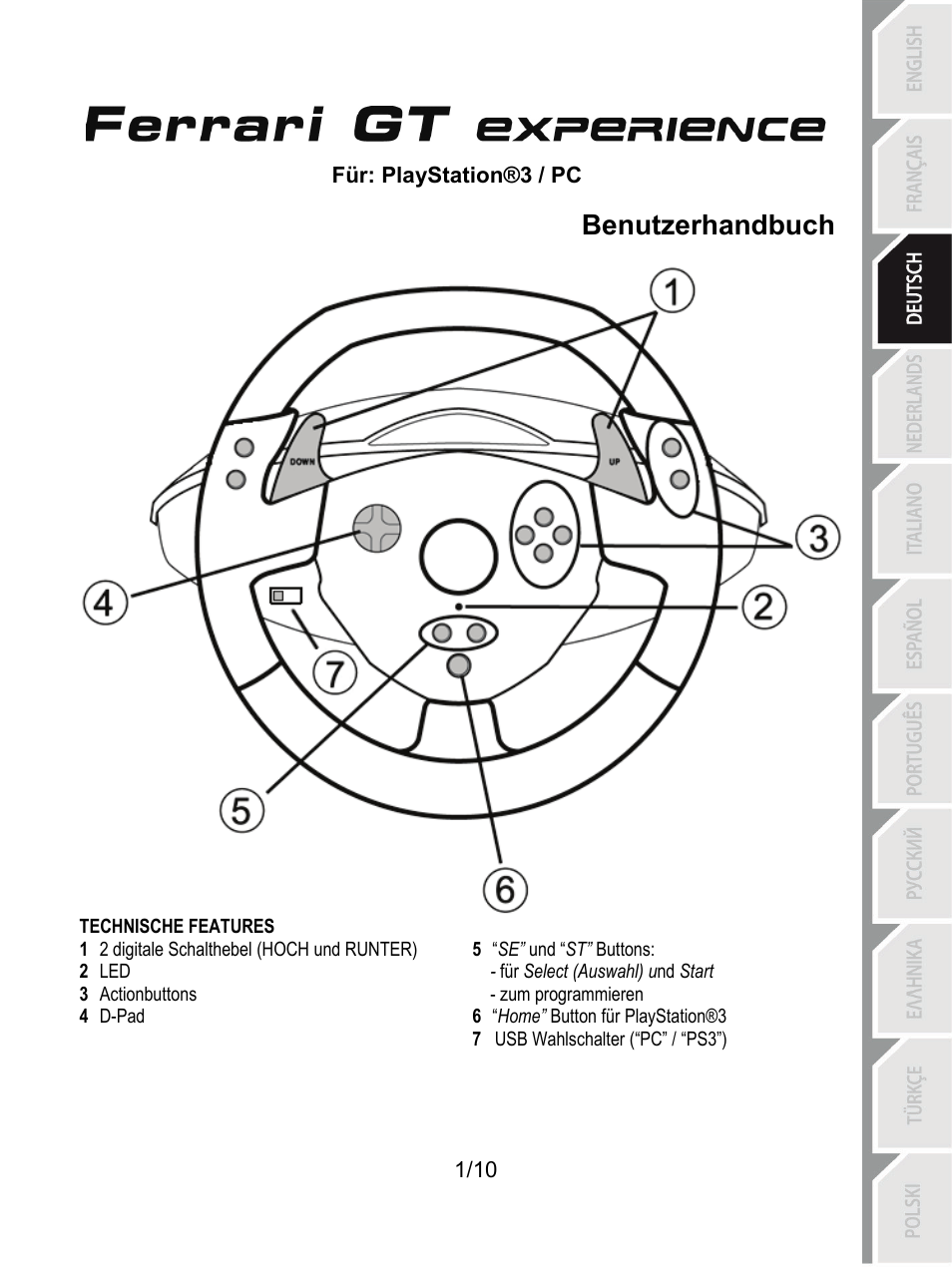 03_deu_fgt experience_v3, Technische features, Benutzerhandbuch | Für: playstation®3 / pc | Thrustmaster Ferrari GT Experience User Manual | Page 22 / 124