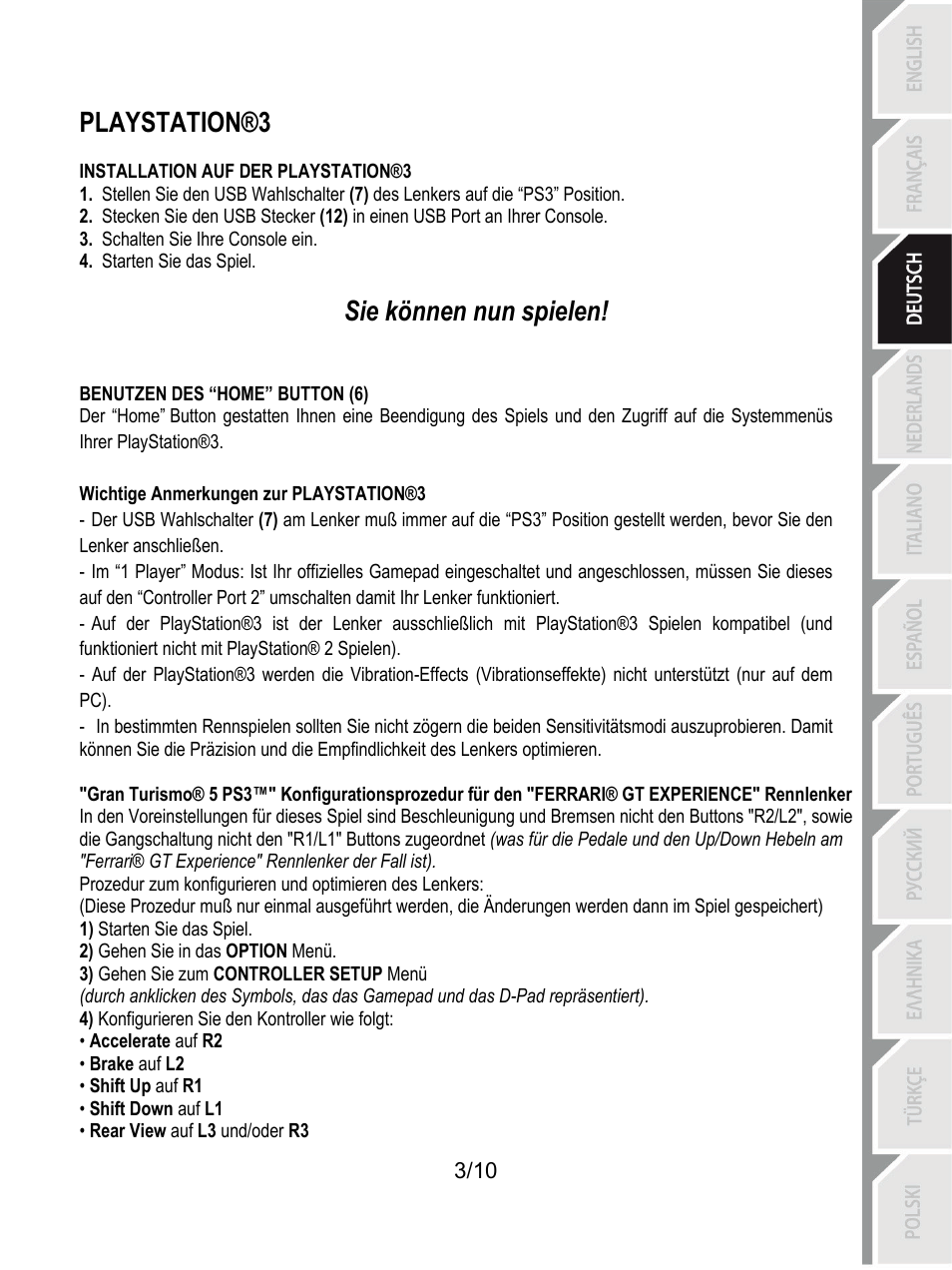 Playstation®3, Sie können nun spielen | Thrustmaster Ferrari GT Experience User Manual | Page 24 / 124
