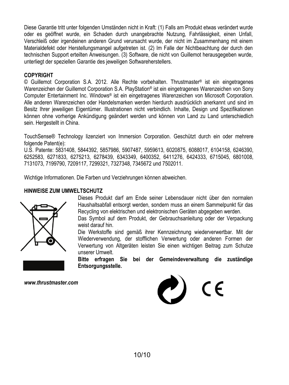 Hinweise zum umweltschutz | Thrustmaster Ferrari GT Experience User Manual | Page 31 / 124