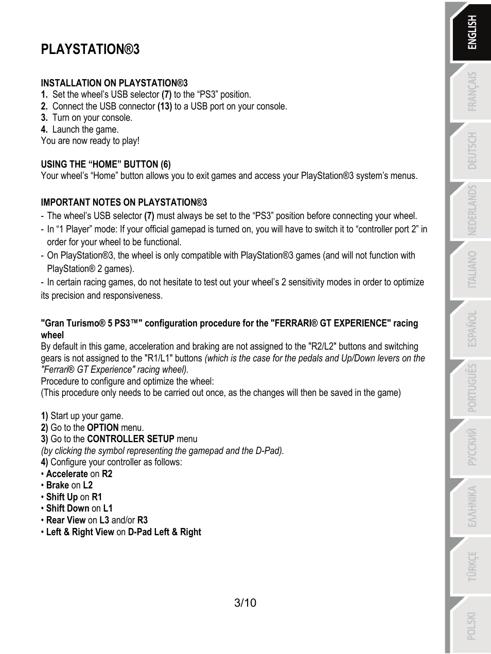 Playstation®3 | Thrustmaster Ferrari GT Experience User Manual | Page 4 / 124